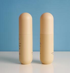 Khaki 80ml Matte Capsule Shaped Plastic Lotion Spray Bottle